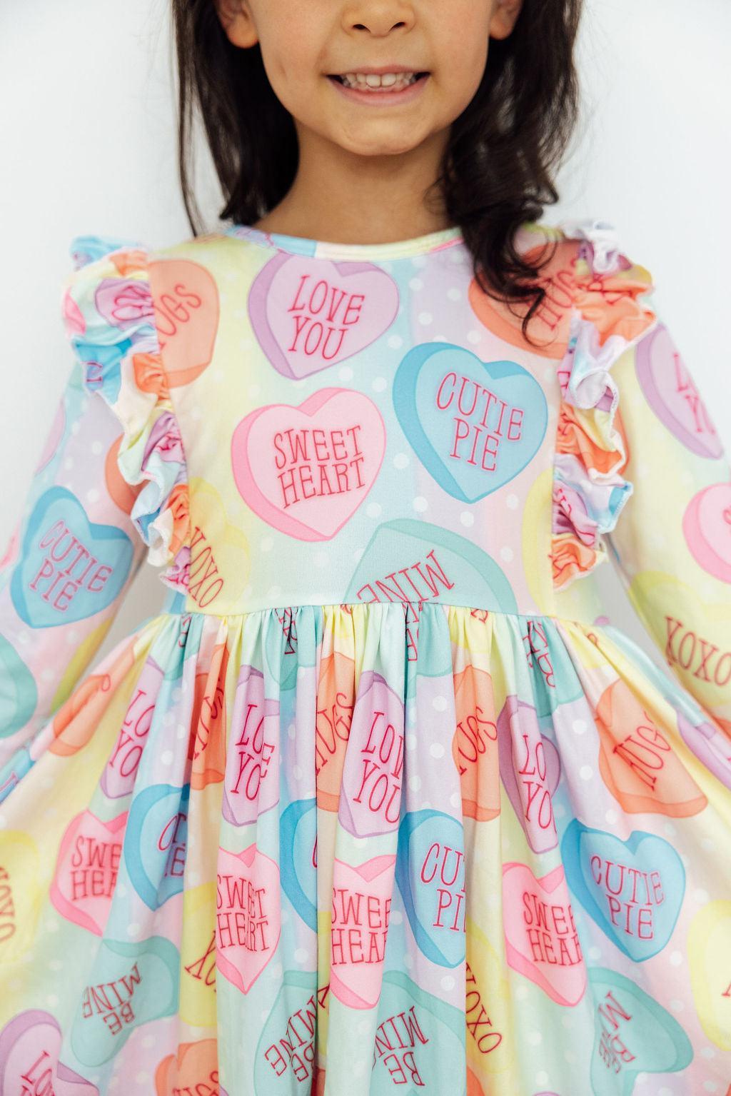 Conversation Hearts 3/4 Sleeve Ruffle Twirl Dress 1