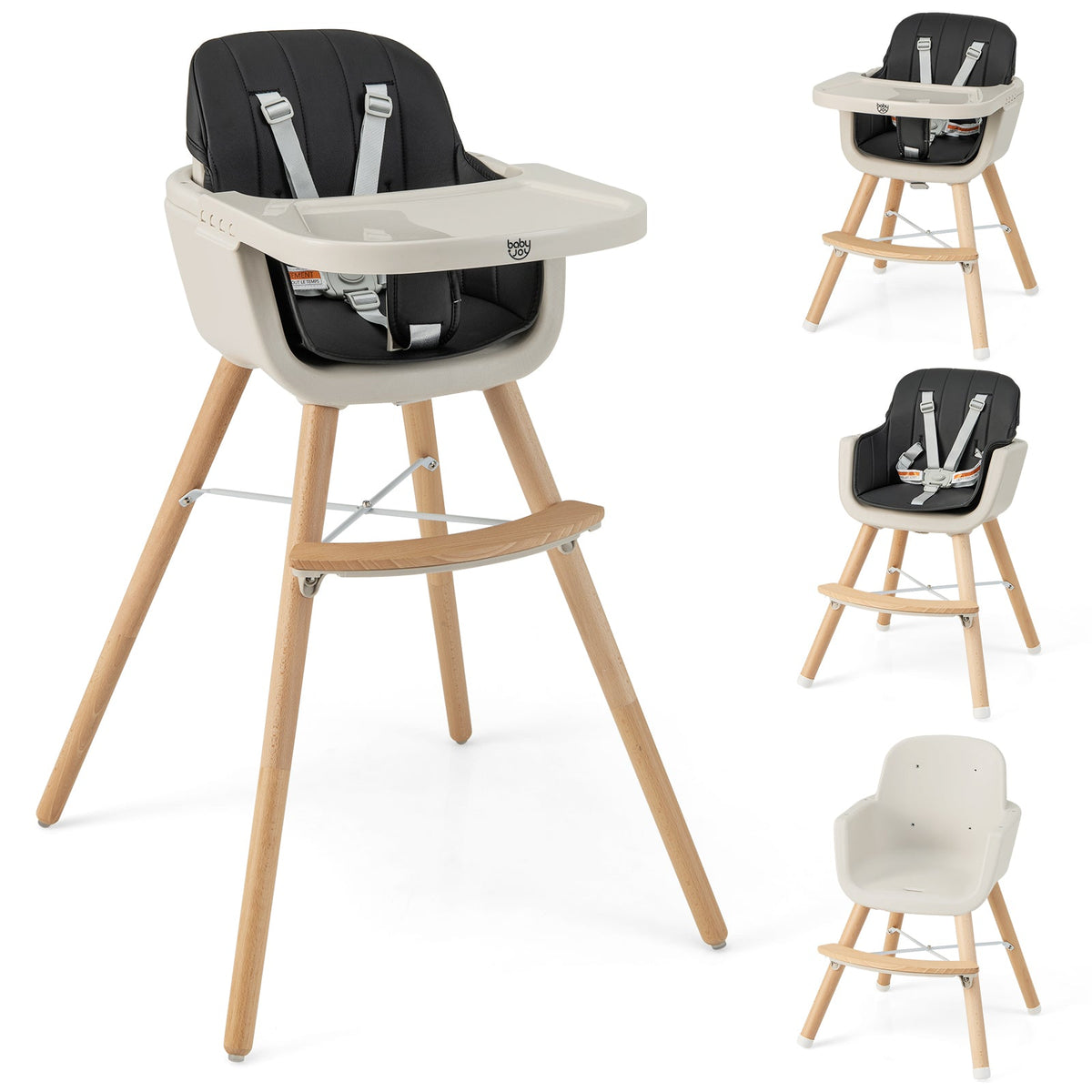 3-in-1 Convertible Wooden High Chair with Cushion 4