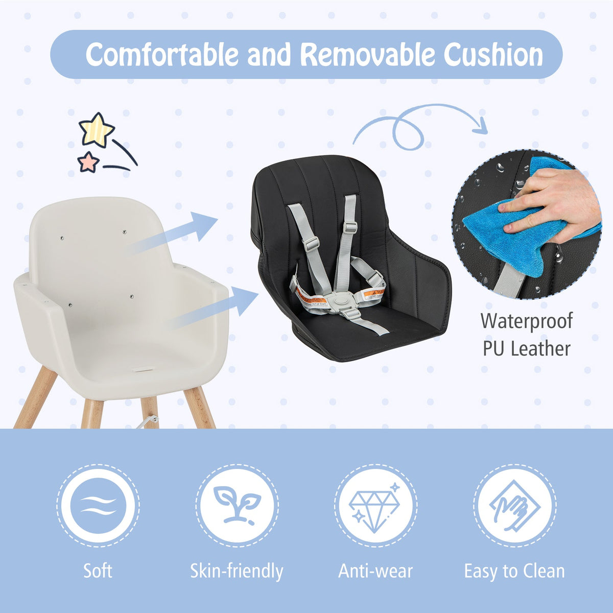 3-in-1 Convertible Wooden High Chair with Cushion 7