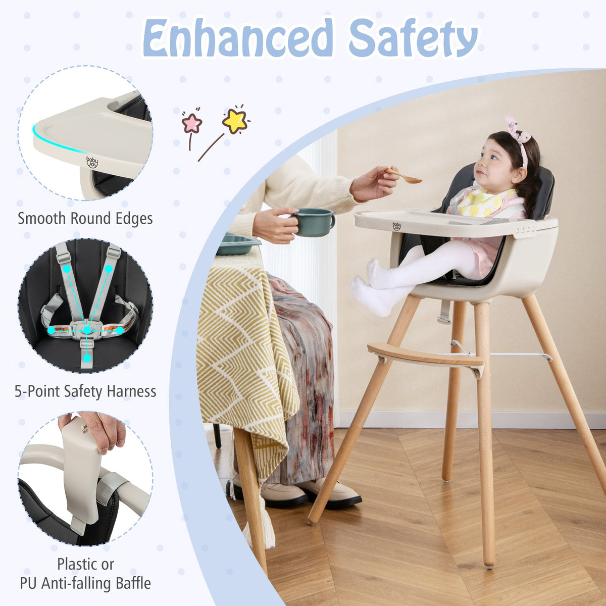 3-in-1 Convertible Wooden High Chair with Cushion 8