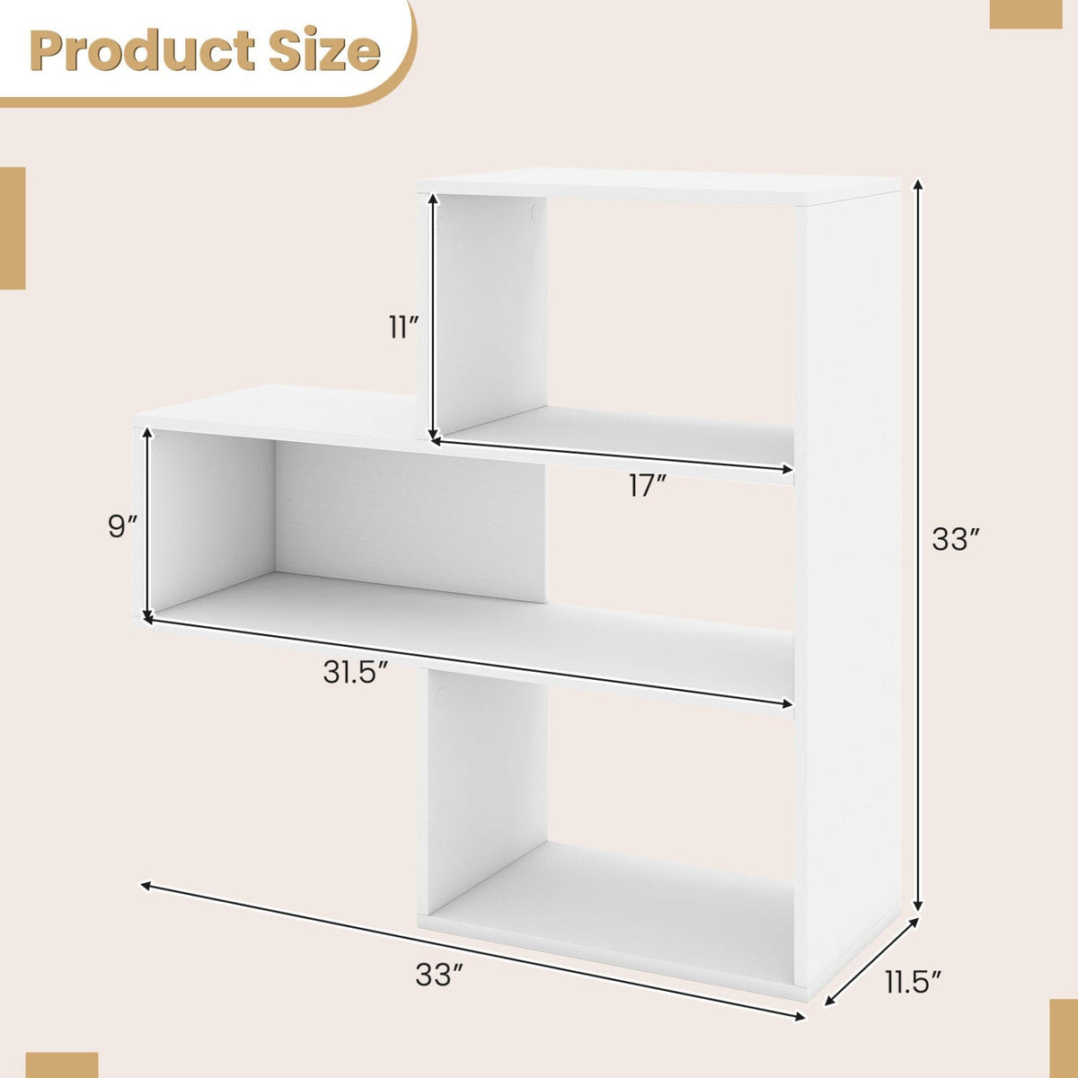 Convex Bookshelf with 3 Open Shelves and Anti-Tip Device 5