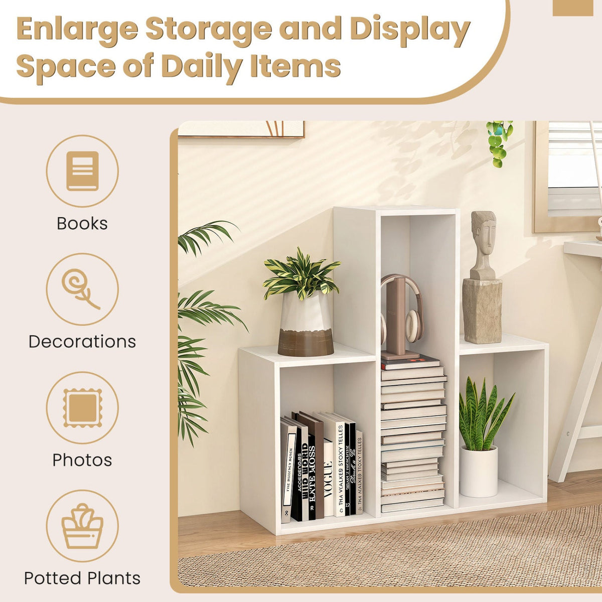 Convex Bookshelf with 3 Open Shelves and Anti-Tip Device 8