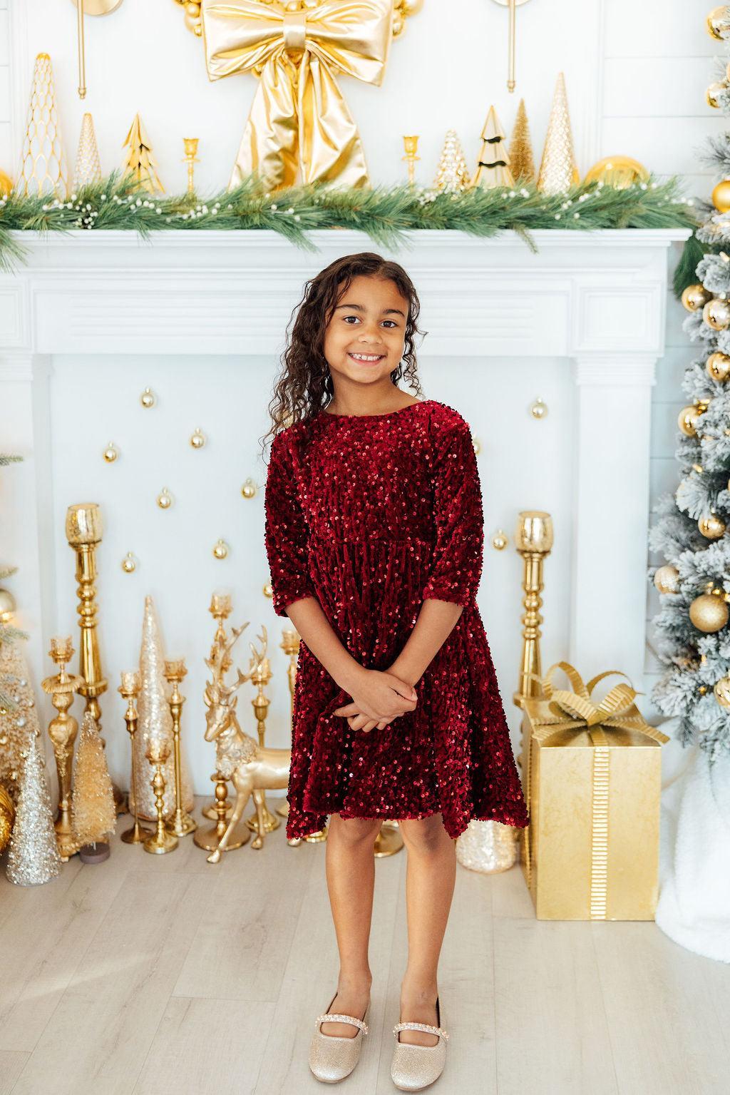 Cranberry Velvet Sequin Dress 1