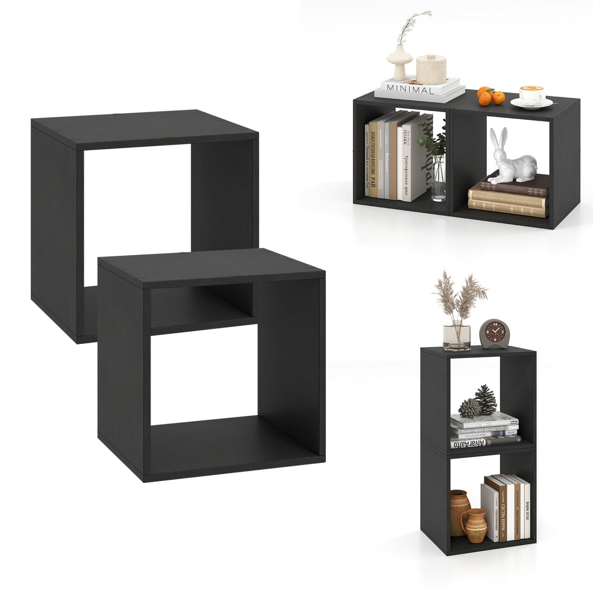 Cube Storage Organizer Set of 2 - Black Modular Bookcase 1