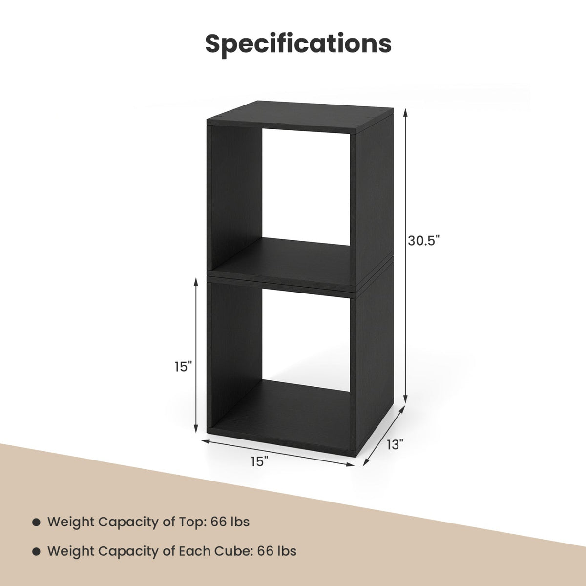 Cube Storage Organizer Set of 2 - Black Modular Bookcase 3
