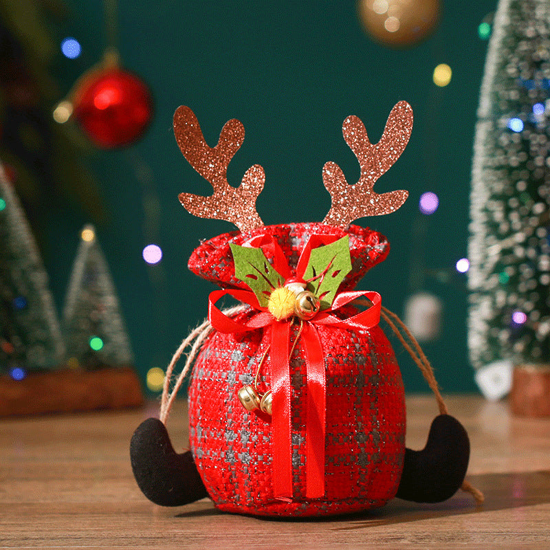 Christmas Apple Bag Antlers Checkered Cloth Gift Bag Christmas Eve Kindergarten Children's Small Gift Candy Bag 2