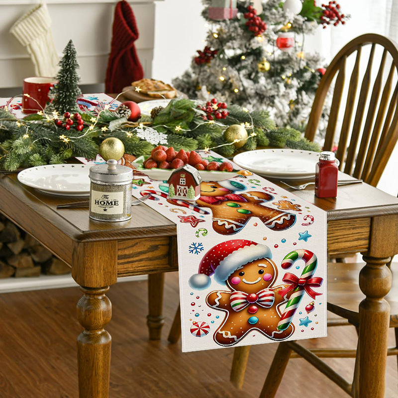 New Gingerbread Man Table Flag Christmas Party Decoration Tablecloth Mat Living Room Dining Room Tablecloth Printed Tea Table Fabric 2