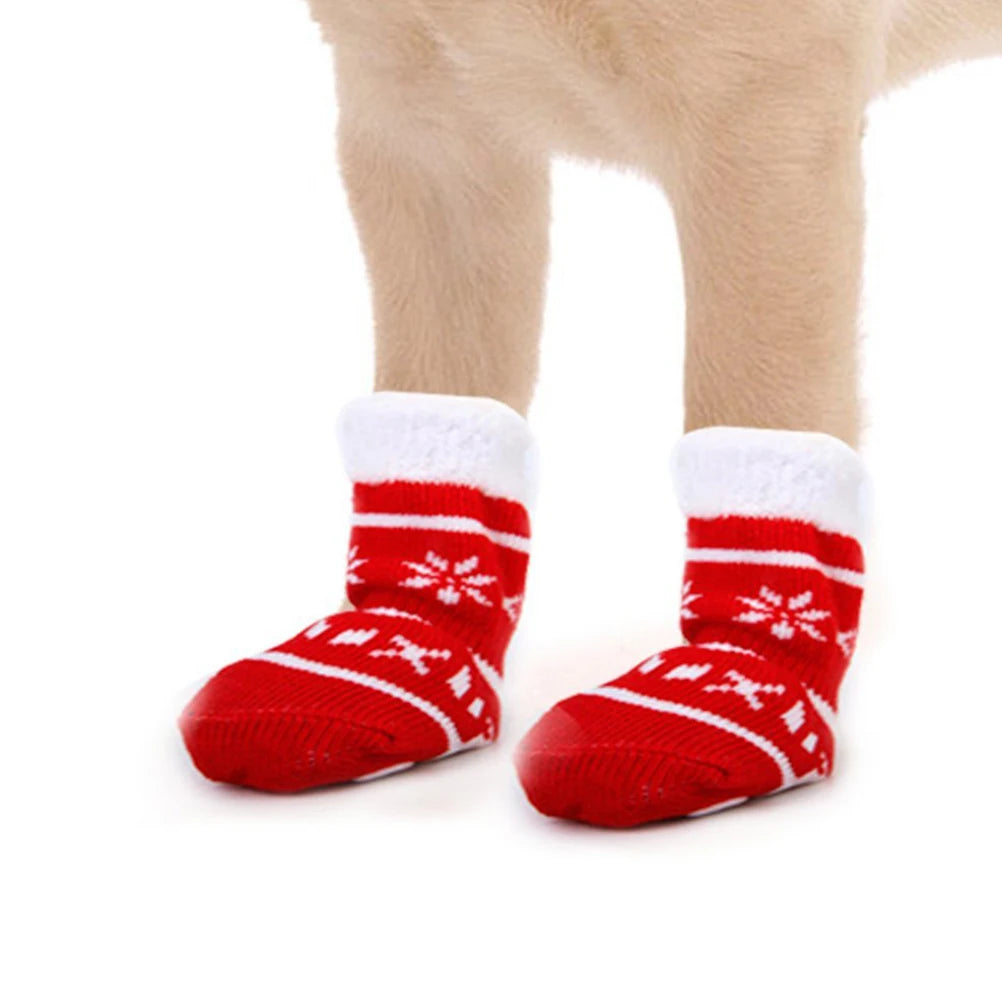 8pcs Pet Warm Cotton Socks Soft Anti Slip Claw Pattern Protect Feet Cold Snow Christmas Dog Cat Stockings Gifts 1