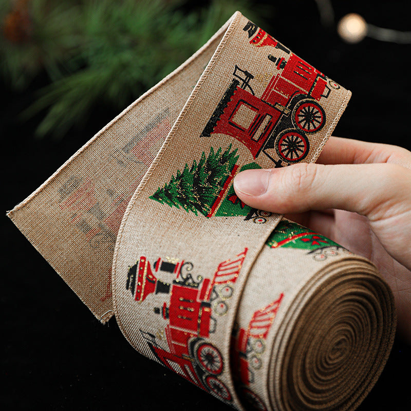Christmas ribbon imitation linen ribbon decoration bow accessories snowflake Christmas ribbon in stock 3