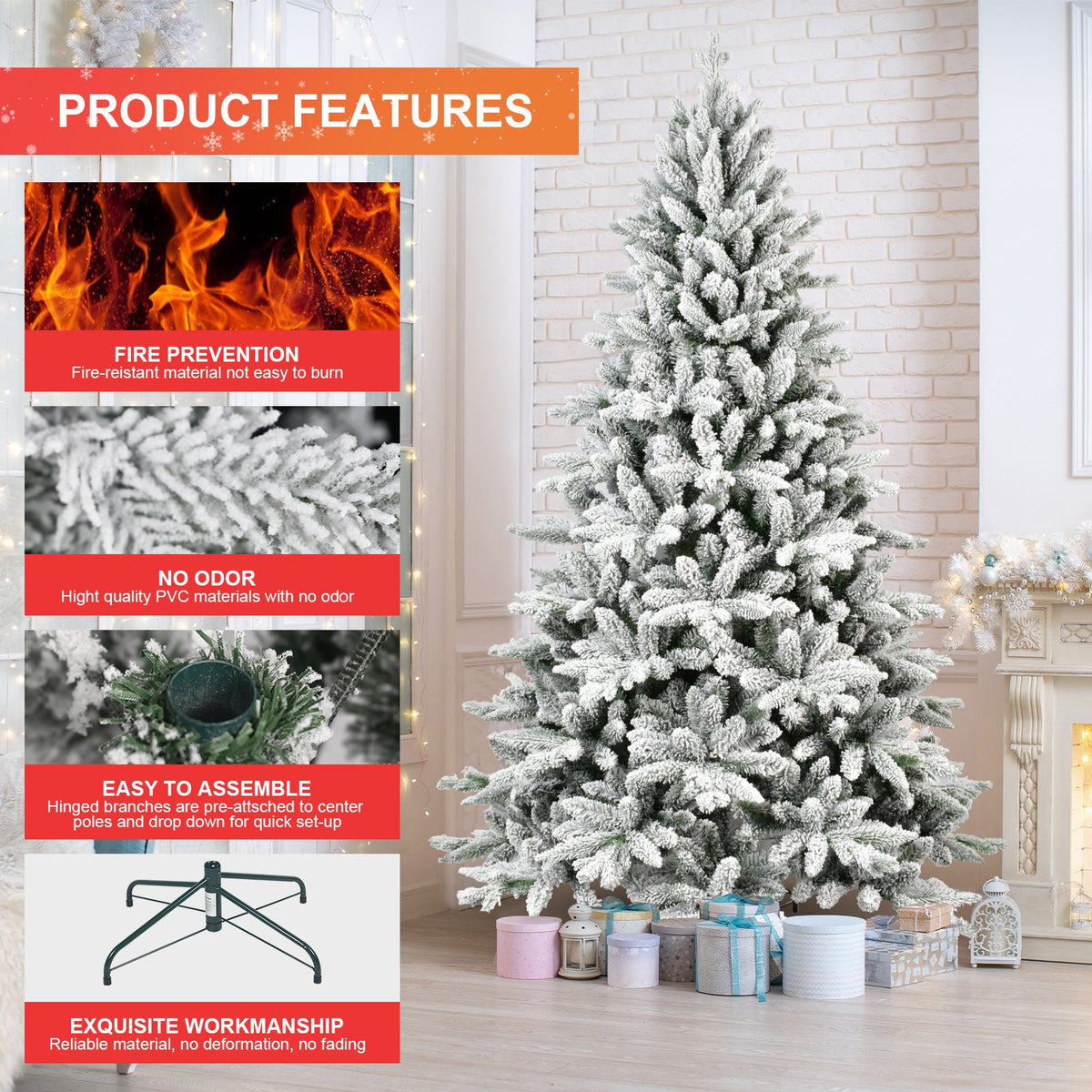 7FT PE&PVC Flocked Christmas tree 3