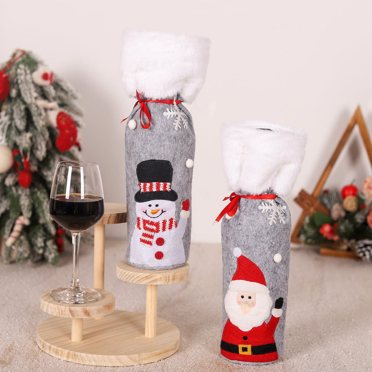 Christmas supplies red wine bottle covers elderly snowmen elk red wine bags household items 3