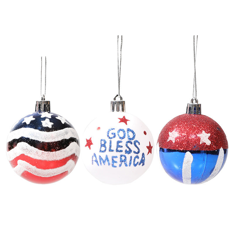 American Independence Day Christmas Plastic Balls Christmas Tree Decoration Hand drawn Ball Set 5