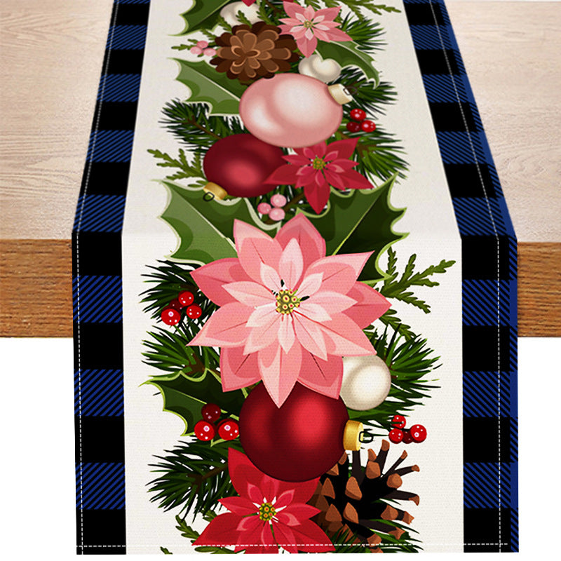 Christmas plaid linen table flag floral ball printed tablecloth entrance small tablecloth living room counter decoration tea flag 7