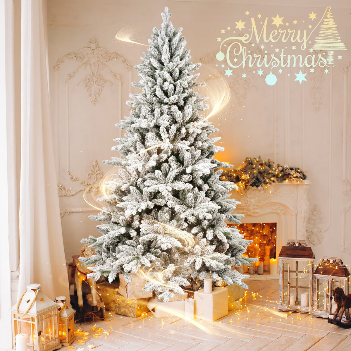 7FT PE&PVC Flocked Christmas tree 4