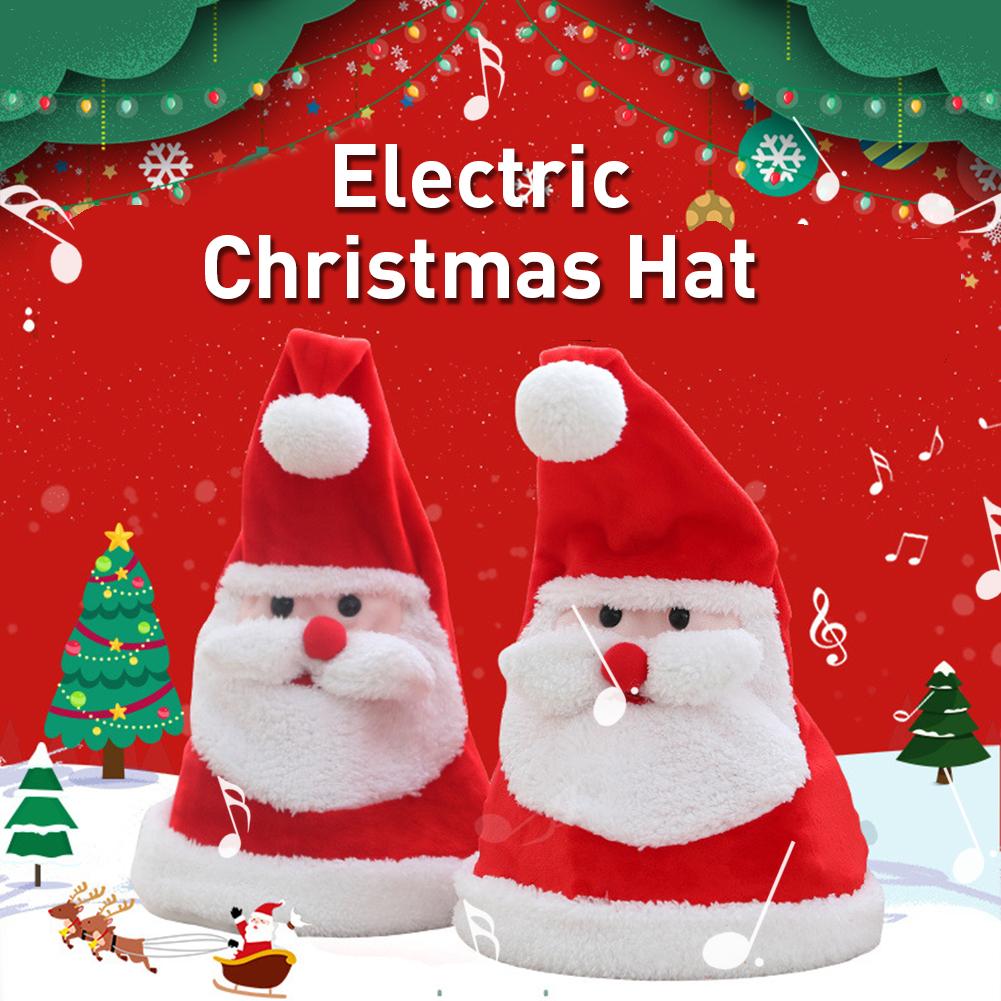 Soft Kawaii plush toy electric light-emitting movable Christmas Hat Plush Toy hat as a Christmas gift for children 2