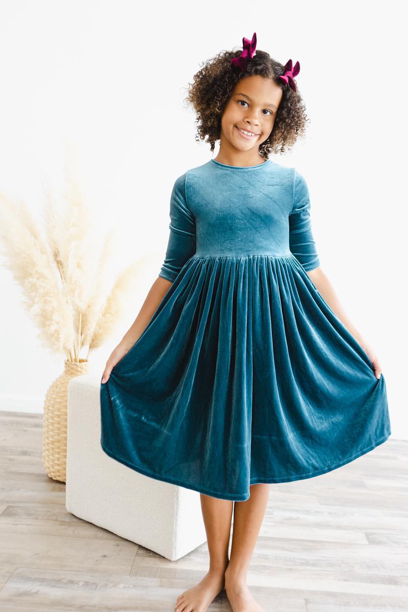 Denim Blue Velvet Twirl Dress 2