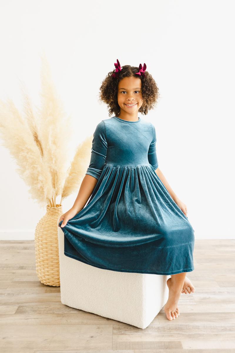 Denim Blue Velvet Twirl Dress 4