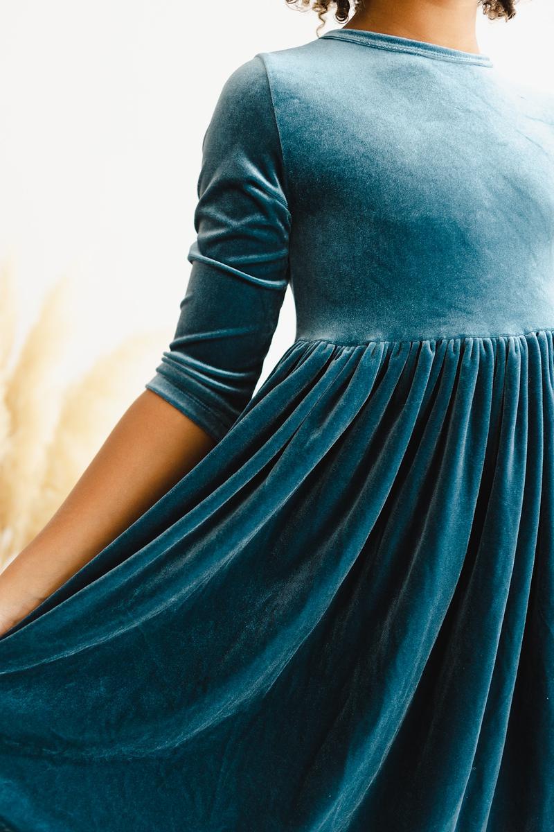Denim Blue Velvet Twirl Dress 1