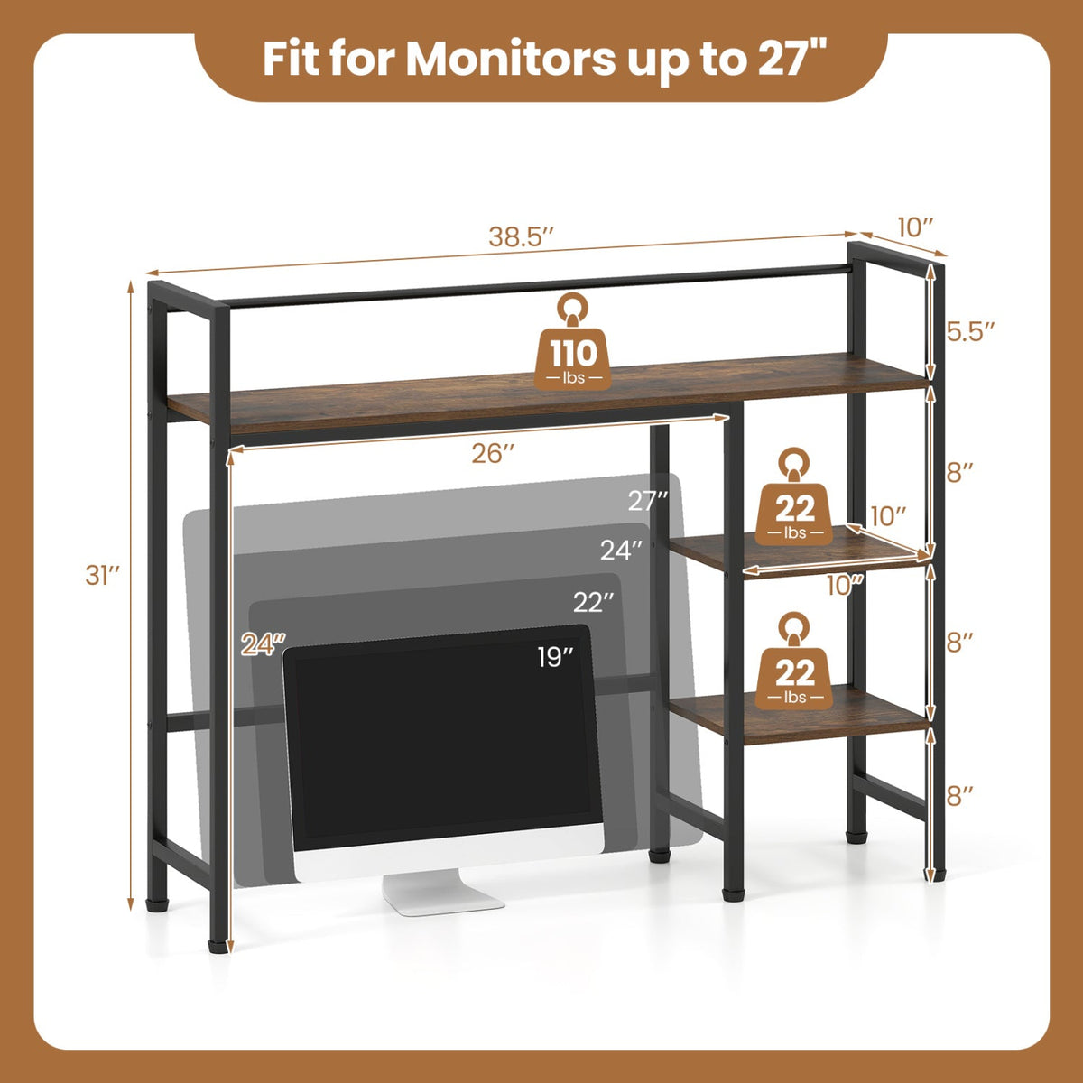 Desktop Bookshelf 38.5" with Storage Display Rack 13