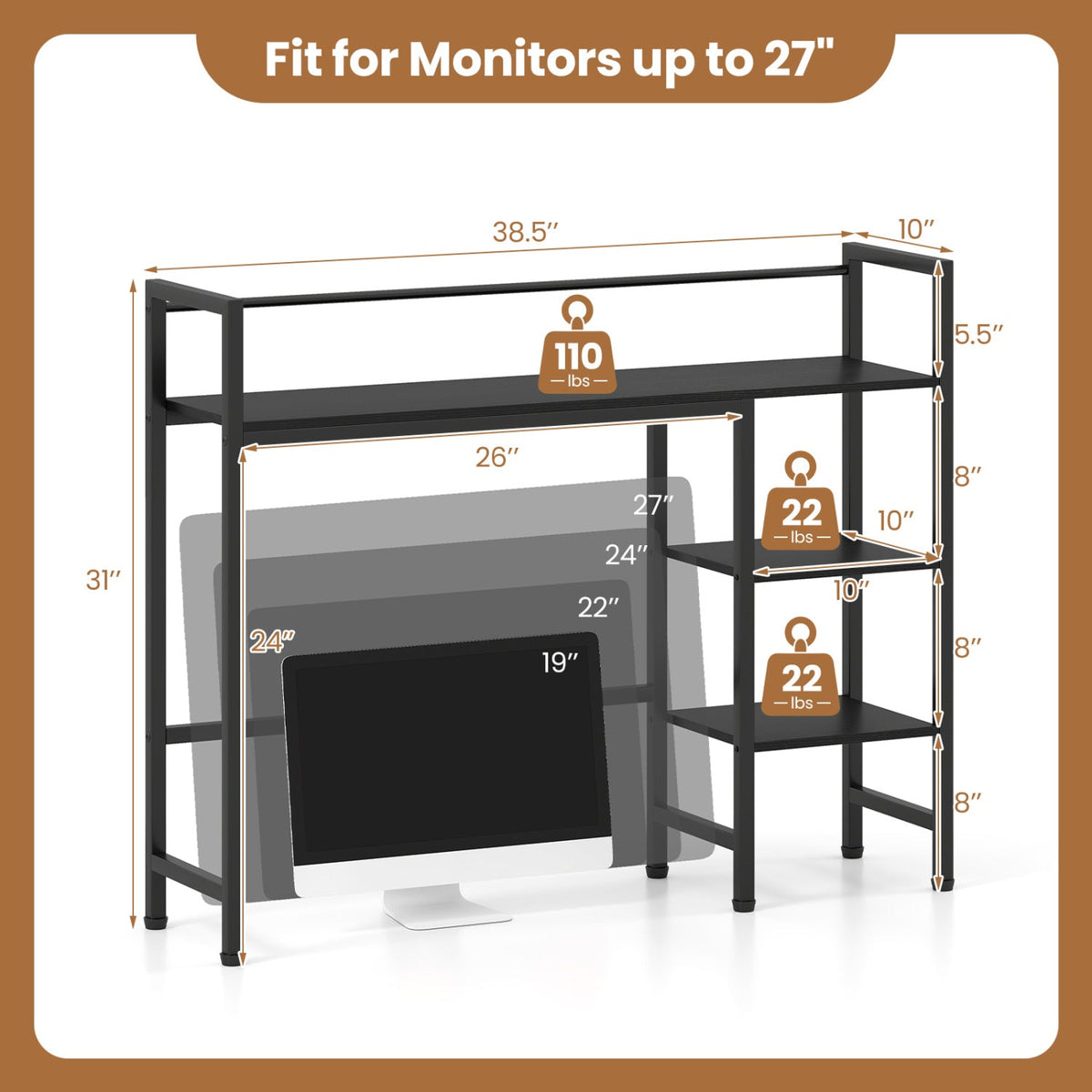Desktop Bookshelf 38.5" with Storage Display Rack 5