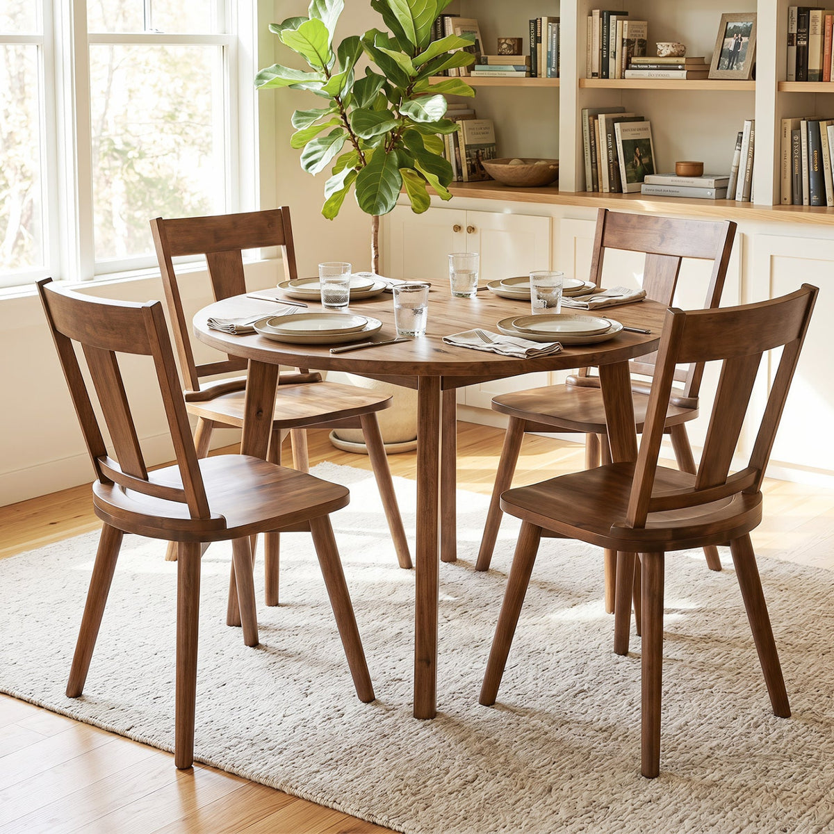 Solid Wood Dining Chairs Set of 4 with Curved Backrest 1