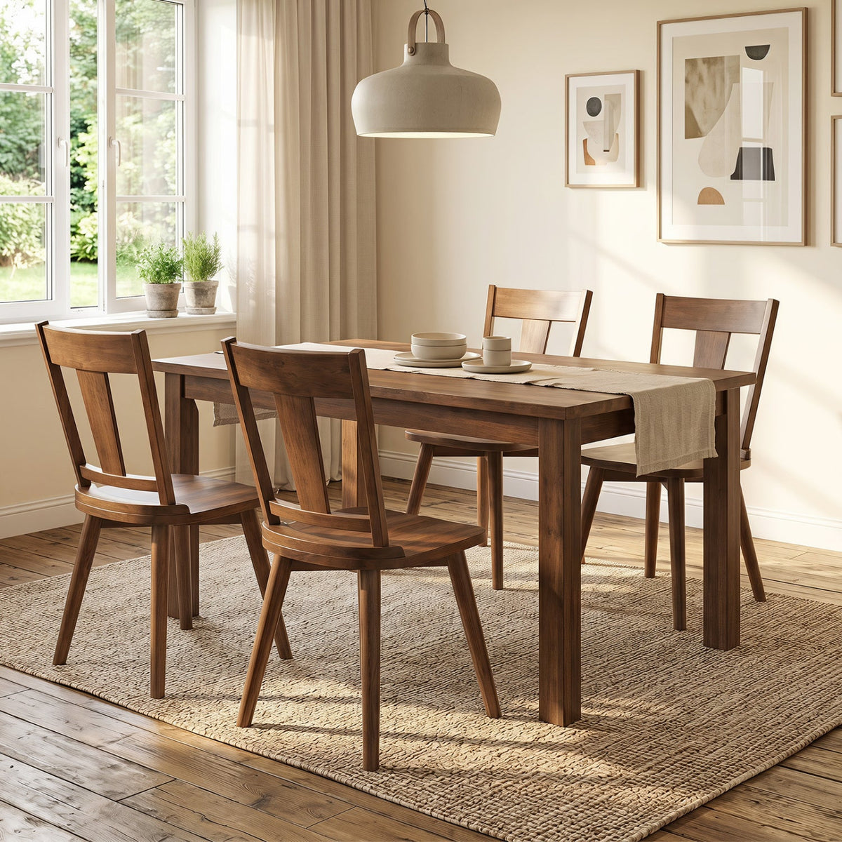 Solid Wood Dining Chairs Set of 4 with Curved Backrest 2