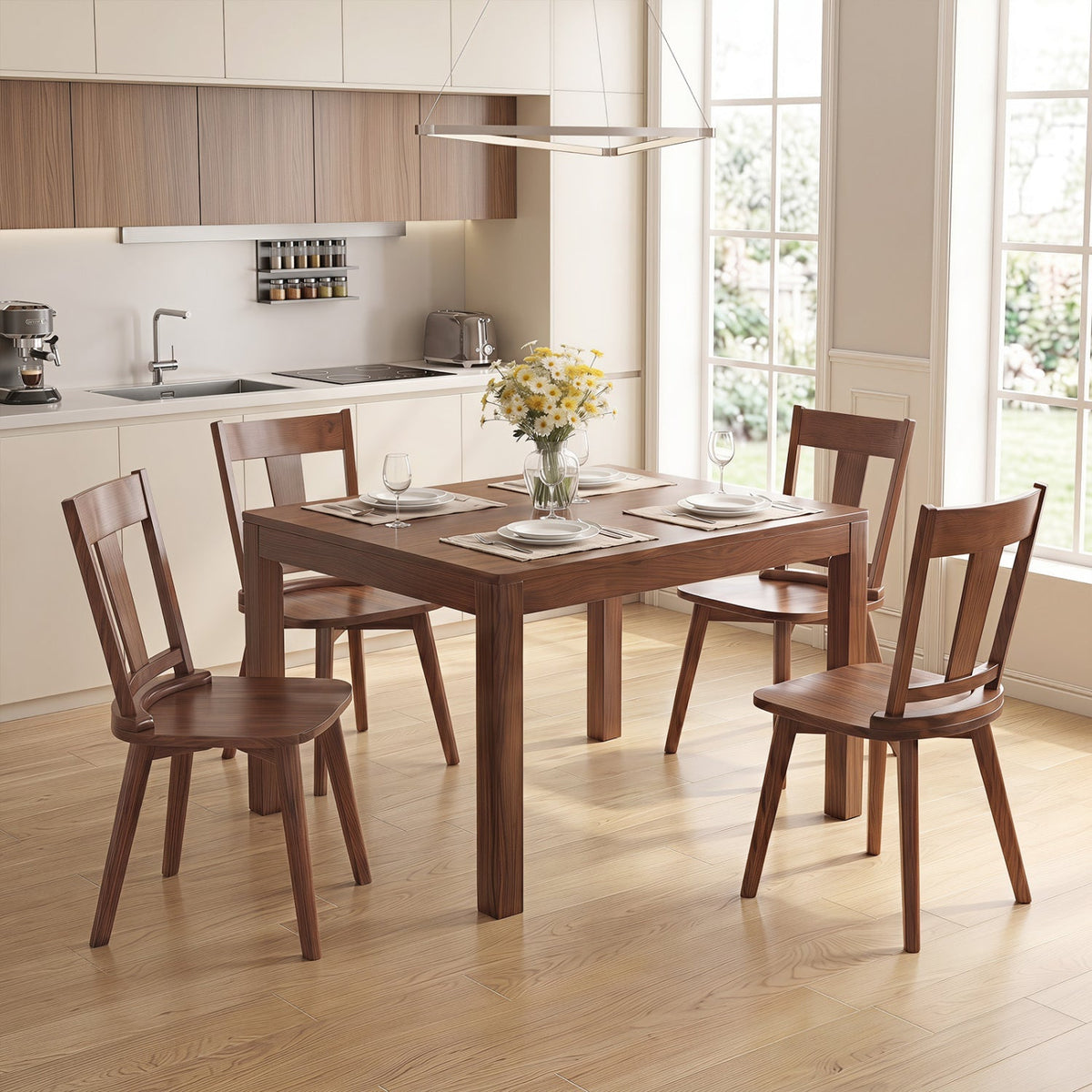Solid Wood Dining Chairs Set of 4 with Curved Backrest 5