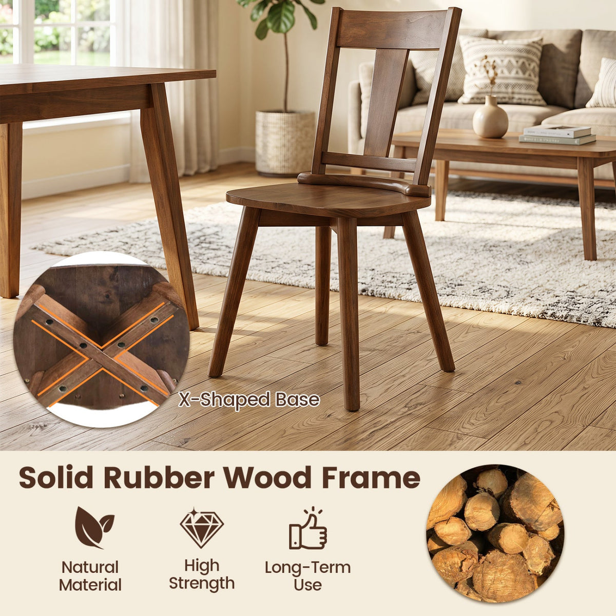 Solid Wood Dining Chairs Set of 4 with Curved Backrest 7