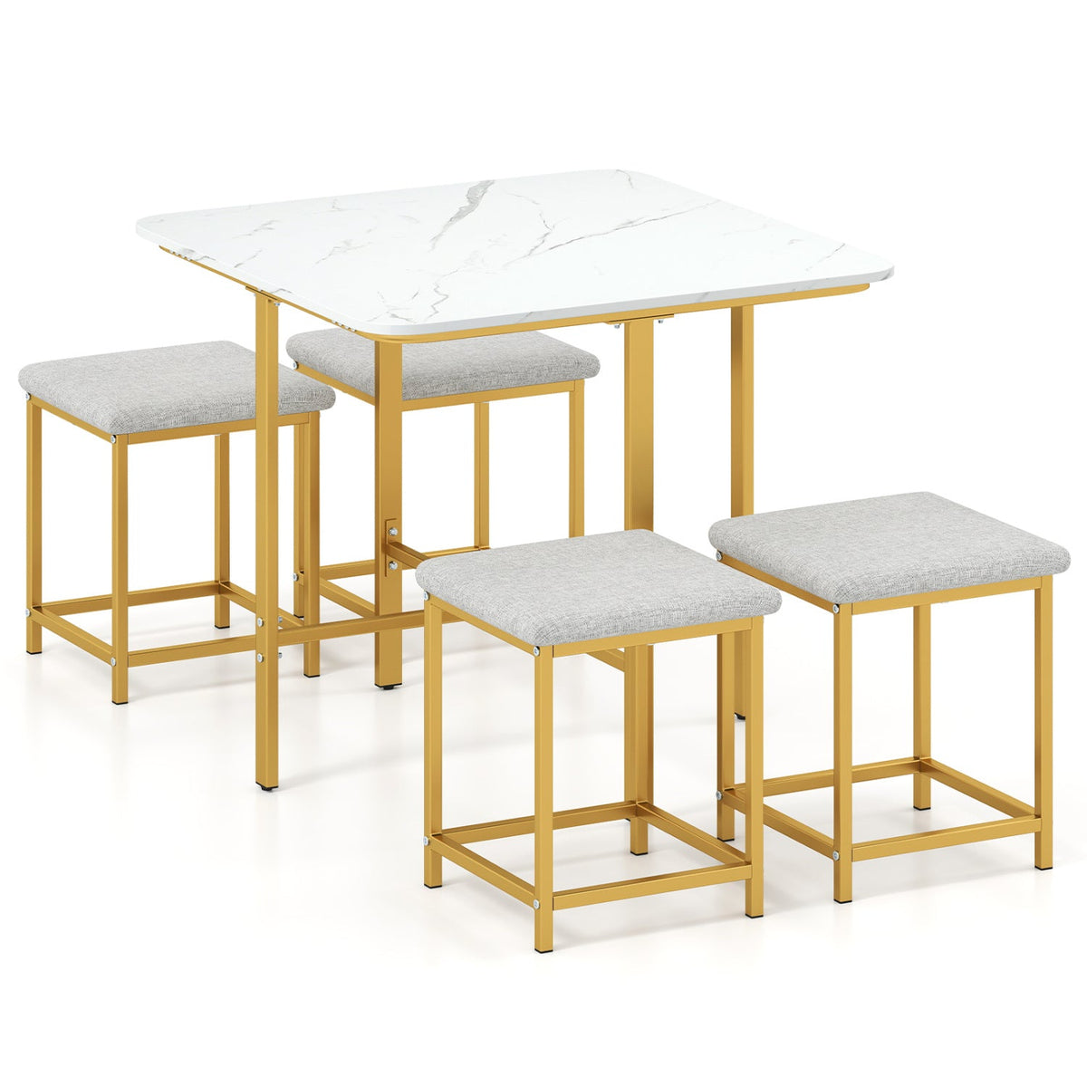 5-Piece Dining Table Set with 4 Upholstered Stools 3