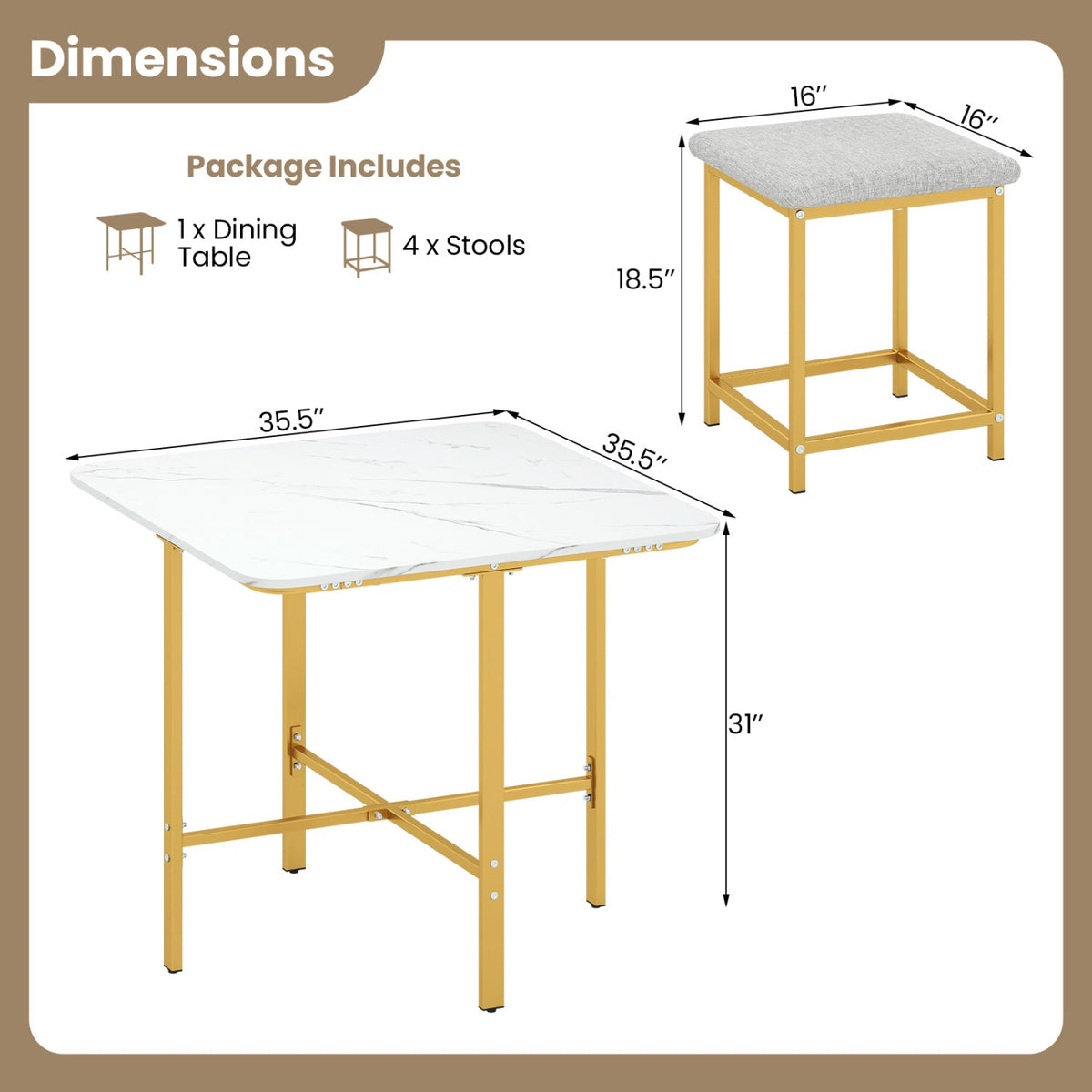 5-Piece Dining Table Set with 4 Upholstered Stools 5