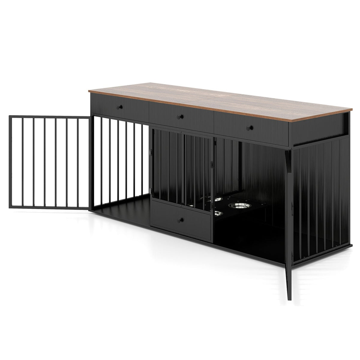 Dog Crate Furniture Indoor Modern Dog Kennel with Divider 3 Drawers and Pull-out Feeder 4