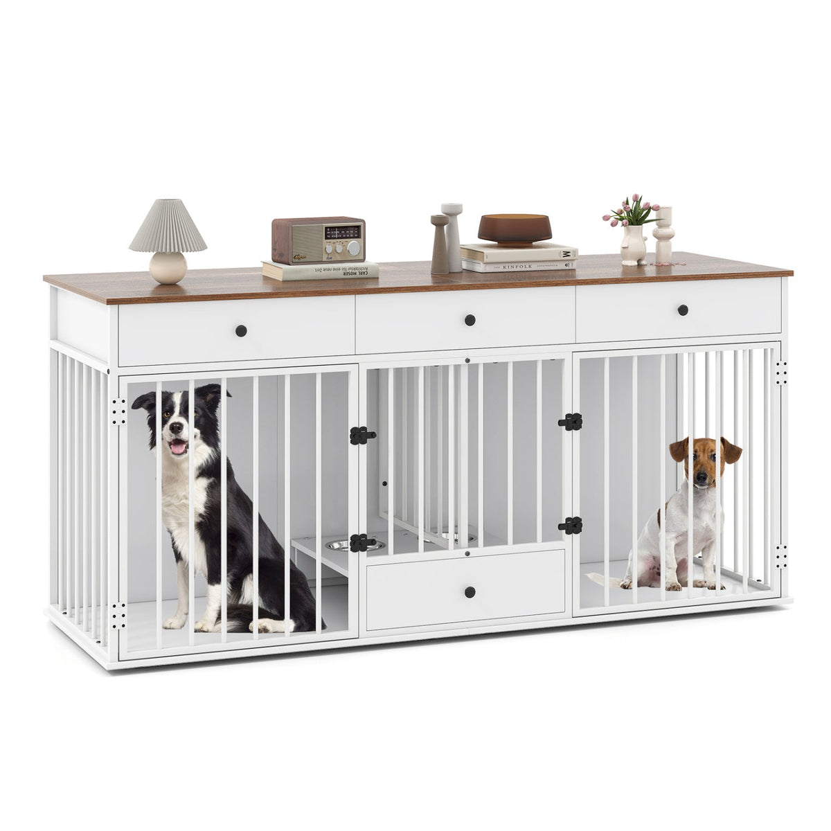 Dog Crate Furniture Indoor Modern Dog Kennel with Divider 3 Drawers and Pull-out Feeder 2