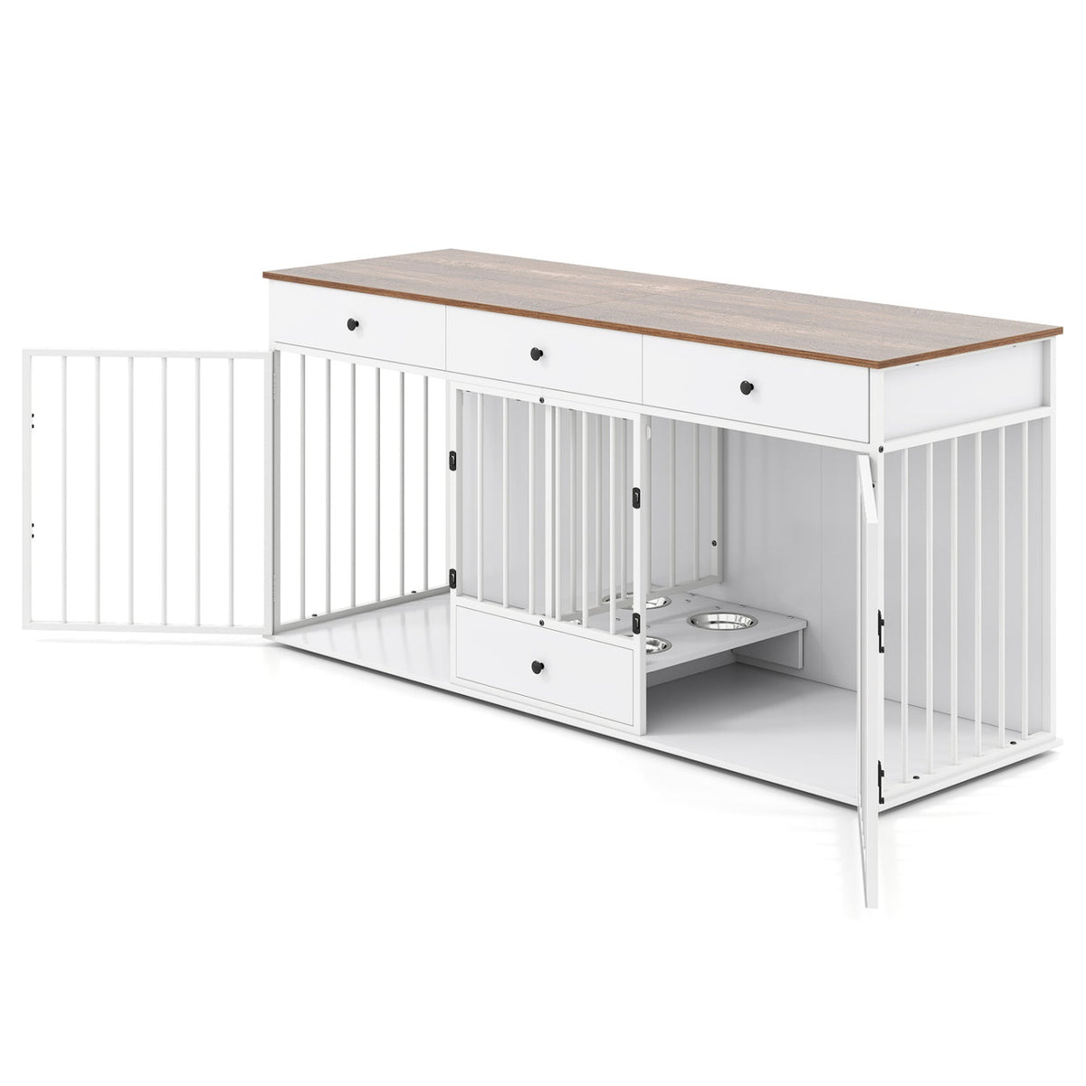 Dog Crate Furniture Indoor Modern Dog Kennel with Divider 3 Drawers and Pull-out Feeder 11