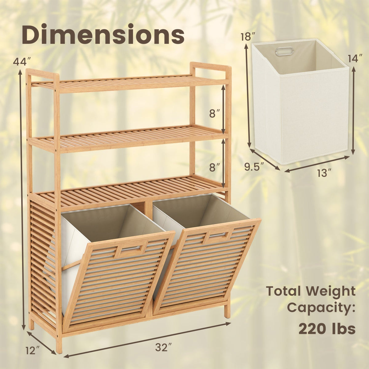 Double Tilt-Out Laundry Hamper with 3 Shelves & Baskets 5