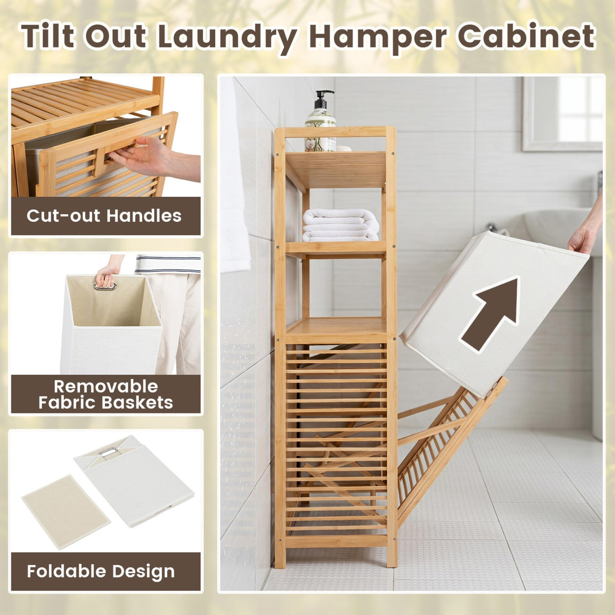 Double Tilt-Out Laundry Hamper with 3 Shelves & Baskets 8