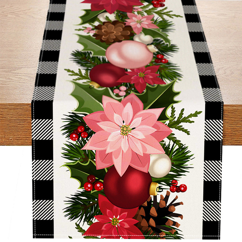 Christmas plaid linen table flag floral ball printed tablecloth entrance small tablecloth living room counter decoration tea flag 8