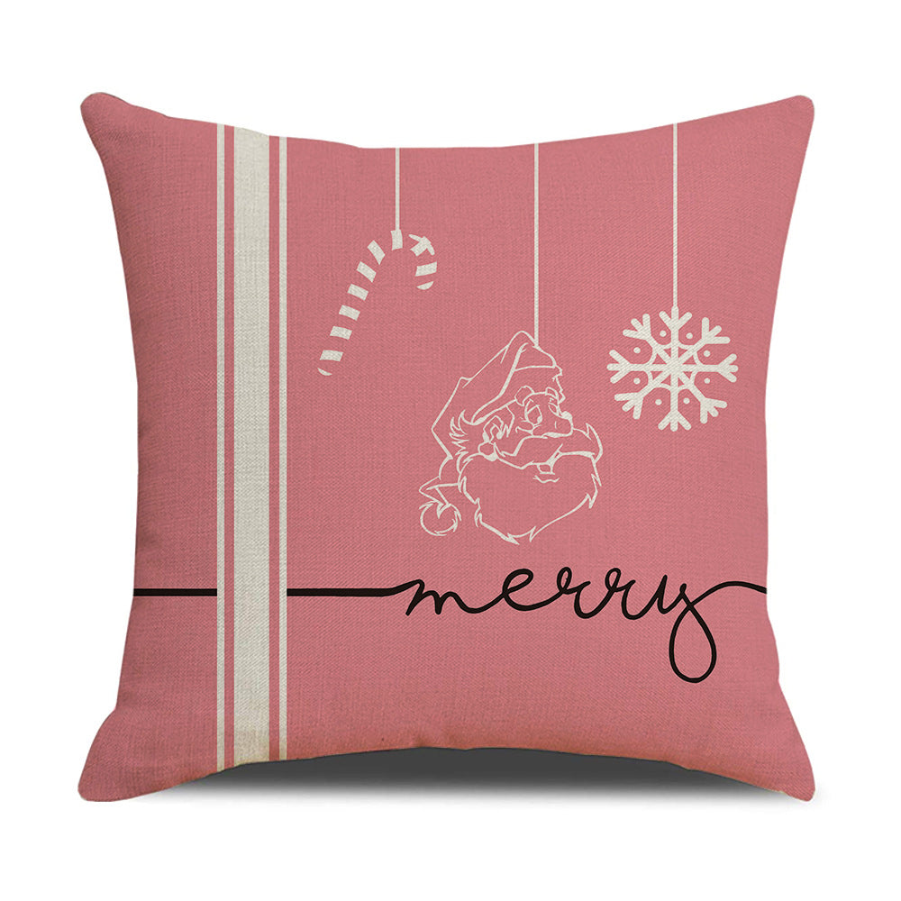 Pink cartoon Christmas linen pillowcase, sofa cushion, home goods pillowcase 6