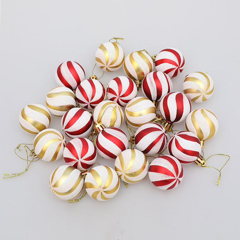 Christmas Ball Decoration Red and White Threaded Christmas Tree Hanging Decoration Hand drawn Christmas Ball Plastic 1