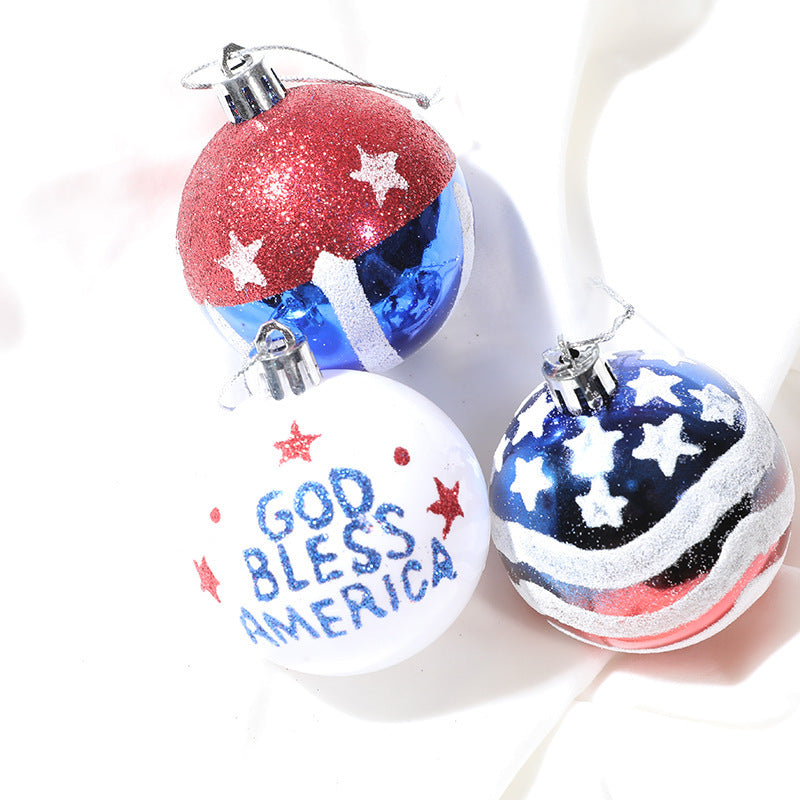 American Independence Day Christmas Plastic Balls Christmas Tree Decoration Hand drawn Ball Set 3