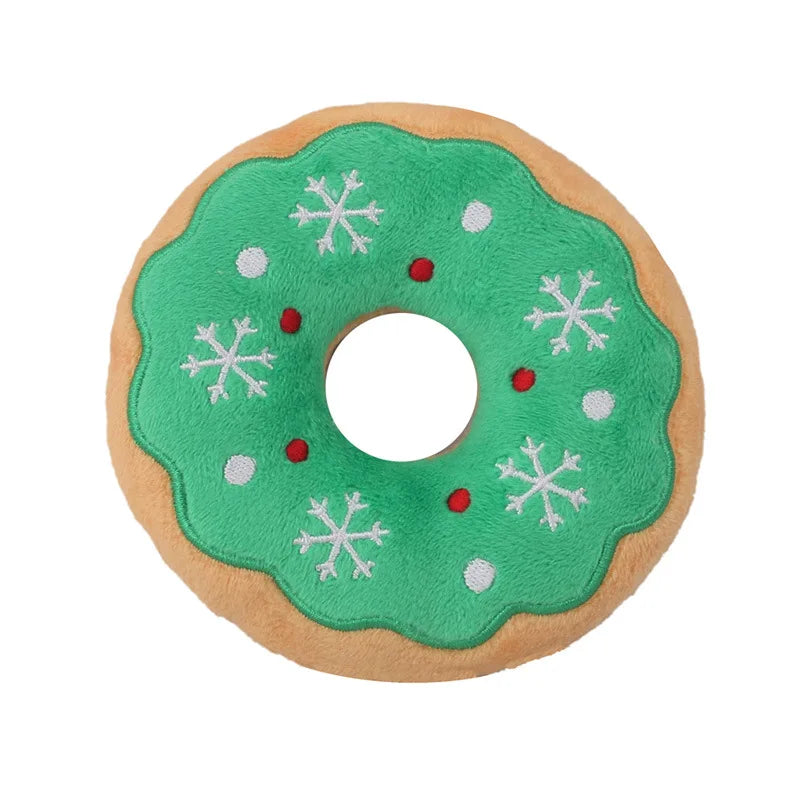 Xmas Pet Dog Plush Noise Chewing Toy Santa Elk Gingerbread Man Donut Cat Dog Christmas Series Cartoon Dog Toy Plush Squeak Toy 7