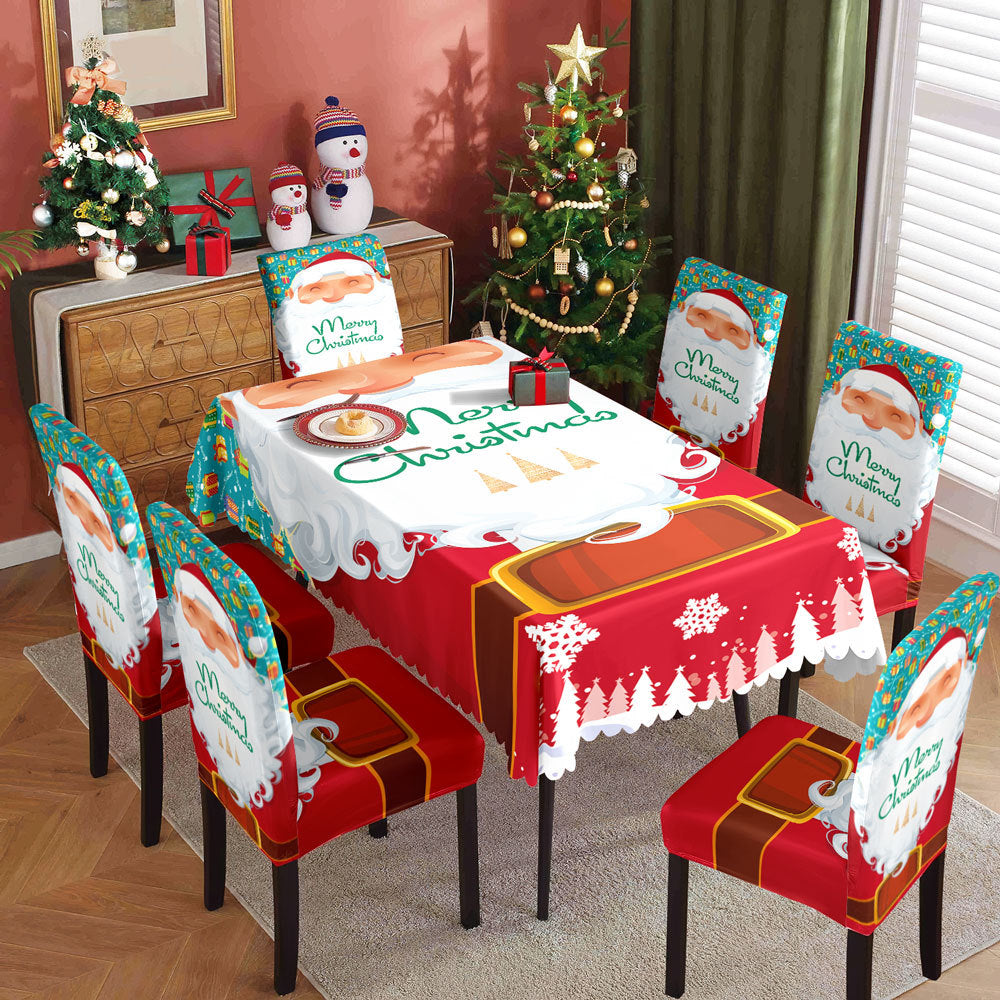 Christmas Waterproof Printed Tablecloth Restaurant Home Printed Chair Cover Christmas Tablecloth Chair Cover Decorative Set 11