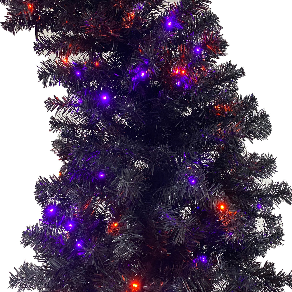 6FT artificial fir curved top Halloween tree, with 1080 lush branch tips and 300 LED lights in a Christmas and Halloween style 14