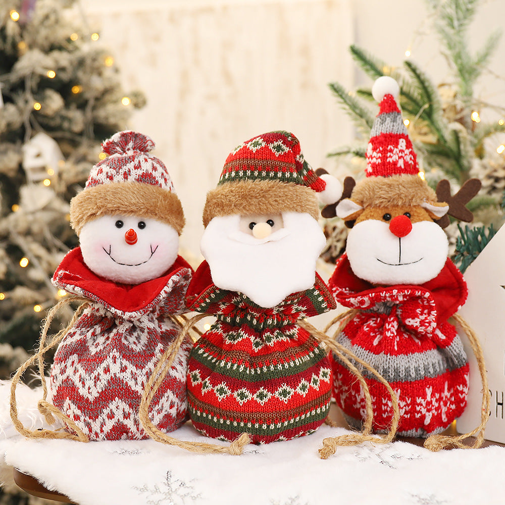 New 3D Knitted Fabric Doll Apple Bag Christmas Decorations Children's Day Gift Bundle Pocket Candy Bag 1