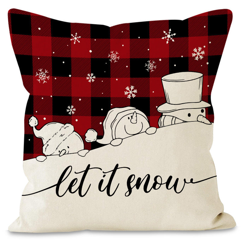 Christmas Pillowcase Linen Red Black Checkered Letter Printed Pillow Cover Holiday Living Room Decoration 7