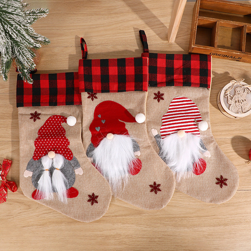 Christmas Socks Pendant Faceless Elderly Checkered Christmas Socks Gift Bag Christmas Decorations 3