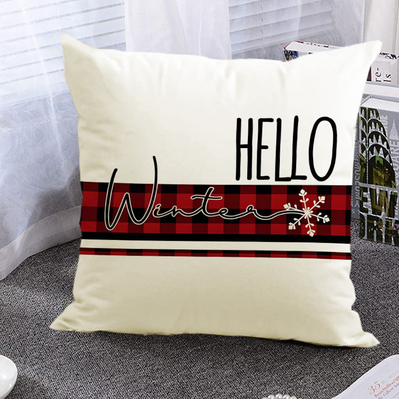 Christmas Pillowcase Linen Red Black Checkered Letter Printed Pillow Cover Holiday Living Room Decoration 3