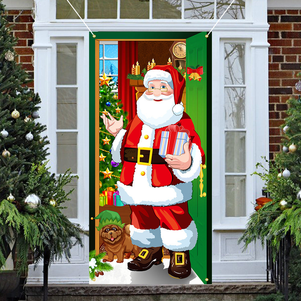 New Christmas Door Curtains, Flags, Outdoor Photography, Santa Claus and Puppies, Background Decoration, Hanging Cloth 4
