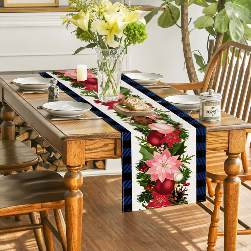 Christmas plaid linen table flag floral ball printed tablecloth entrance small tablecloth living room counter decoration tea flag 4