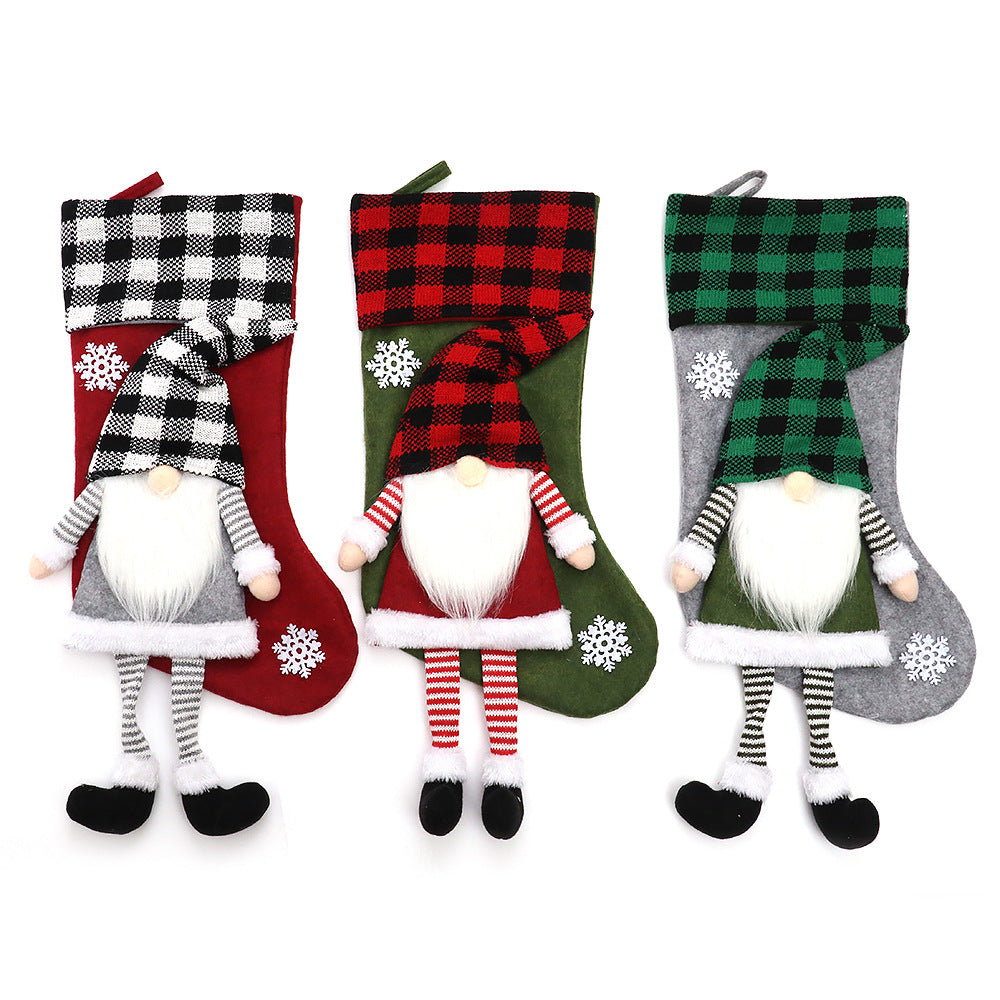 Christmas Day Decoration Red Black White Grid Faceless Forester Christmas Socks Dwarf Hanging Doll Candy Gift Bag 5