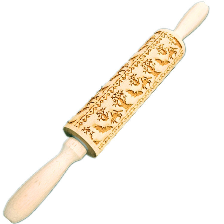 Wooden Rolling Pin Beechwood Laser Engraved Printed Rolling Pin Embossing Rolling Pin Christmas Flip Sugar Cookie Rolling Pin 7